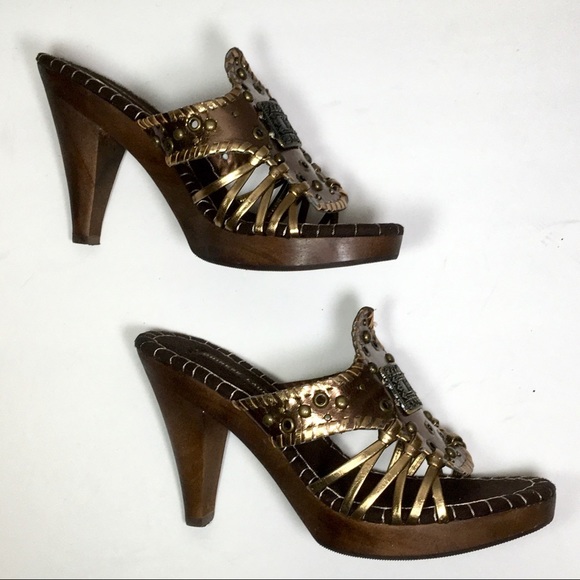 CHINESE LAUNDRY Global bronze wood platform sandals size 8, NIB - Picture 10 of 10